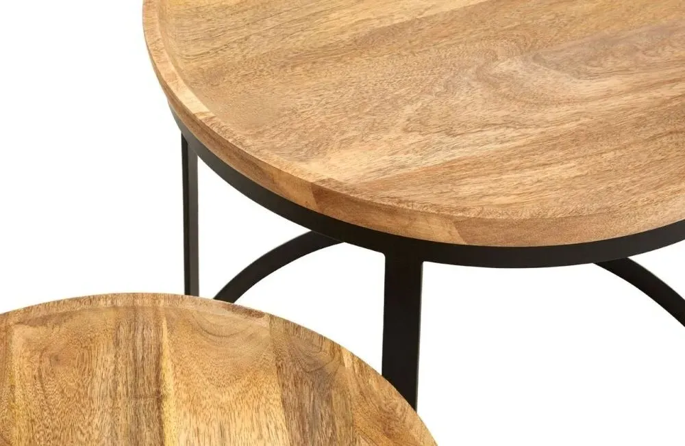 Boho Round Nest of 2 Tables - Natural, Mango Wood