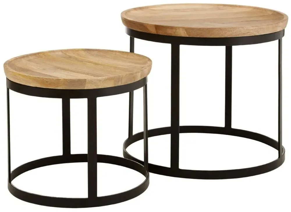 Boho Round Nest of 2 Tables - Natural, Mango Wood