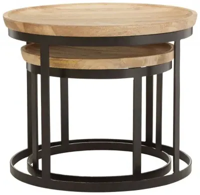 Boho Round Nest of 2 Tables - Natural, Mango Wood
