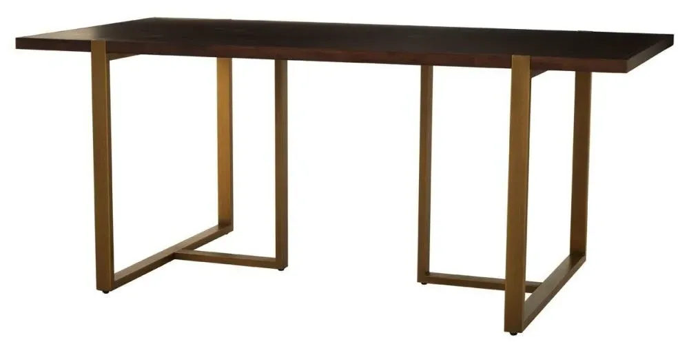 Brando 6 Seater Dining Table - Antique Brass, Acacia Wood