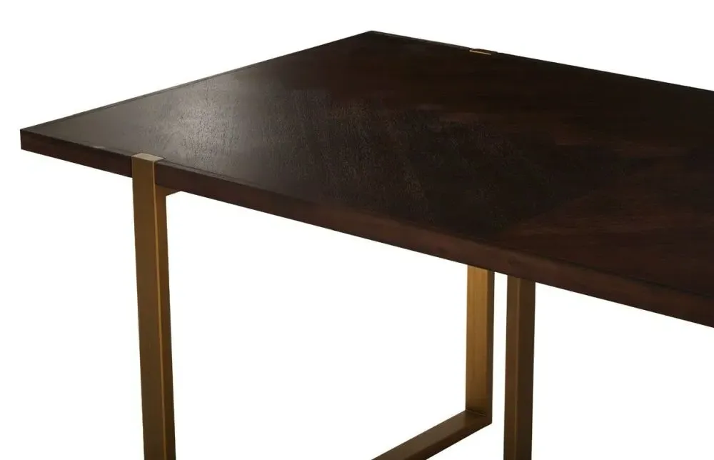 Brando 6 Seater Dining Table - Antique Brass, Acacia Wood