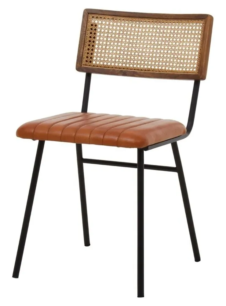 Buffalo Dining Chair with Cane Backrest - Tan, Leather