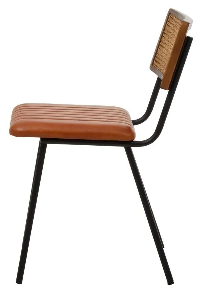 Buffalo Dining Chair with Cane Backrest - Tan, Leather