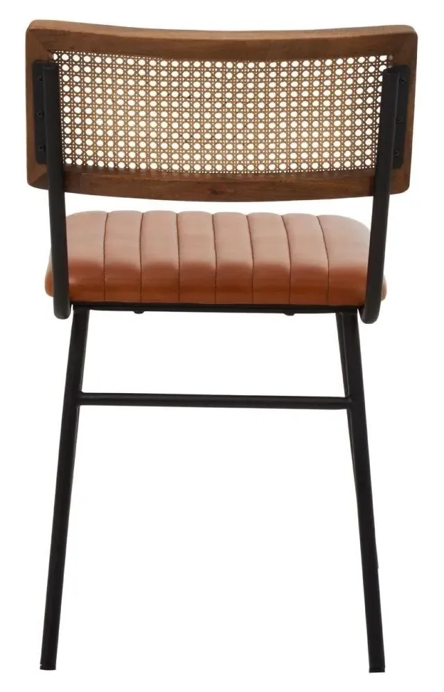 Buffalo Dining Chair with Cane Backrest - Tan, Leather