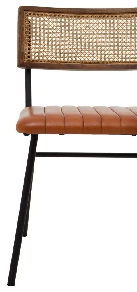 Buffalo Dining Chair with Cane Backrest - Tan, Leather