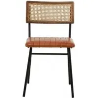 Buffalo Dining Chair with Cane Backrest - Tan, Leather
