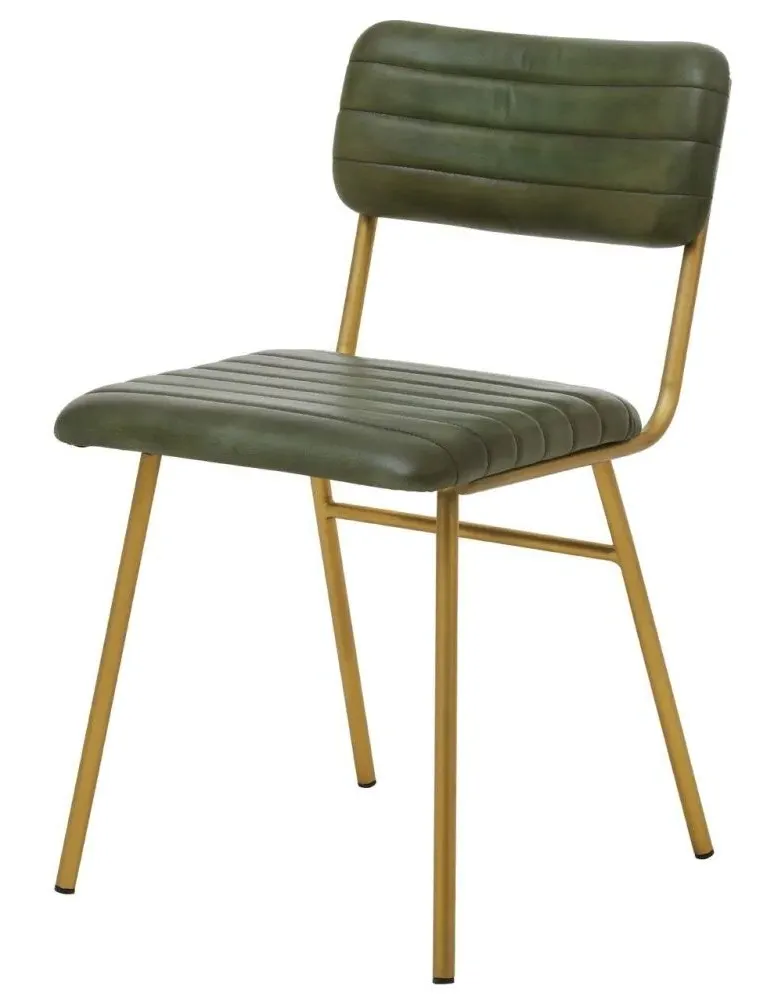 Buffalo Dining Chair with Gold Metal Legs - Green, Leather