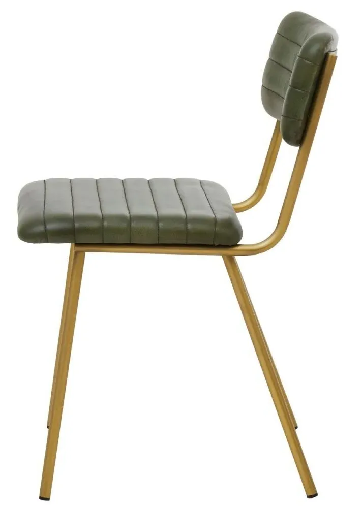 Buffalo Dining Chair with Gold Metal Legs - Green, Leather