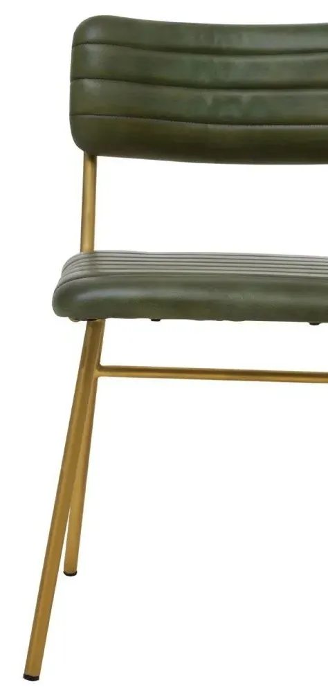 Buffalo Dining Chair with Gold Metal Legs - Green, Leather