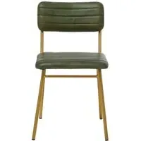 Buffalo Dining Chair with Gold Metal Legs - Green, Leather