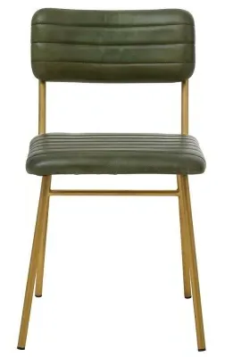 Buffalo Dining Chair with Gold Metal Legs - Green, Leather