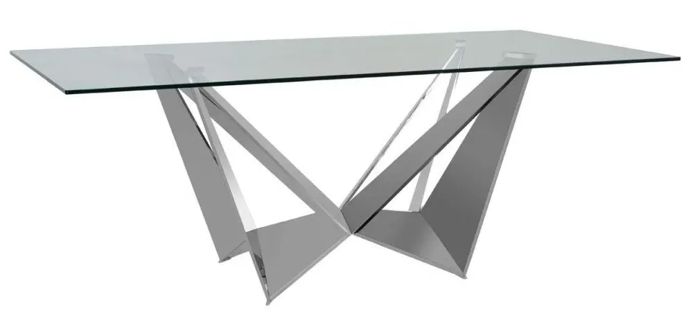 Carlox 8 Seater Dining Table with Chrome Base - Glass