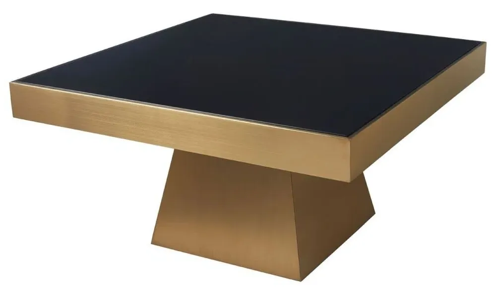 Carlox Square Coffee Table - Black Glass, Gold Base