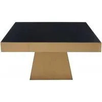 Carlox Square Coffee Table - Black Glass, Gold Base
