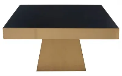 Carlox Square Coffee Table - Black Glass, Gold Base image