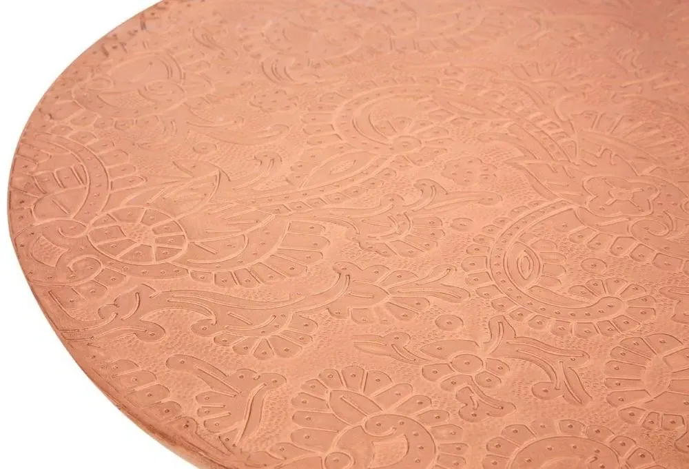 Carved Round Side Table - Copper