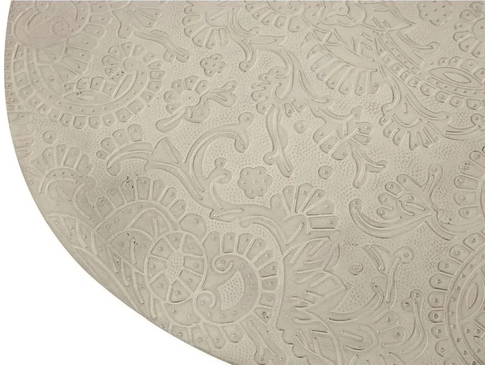 Carved Round Side Table - White