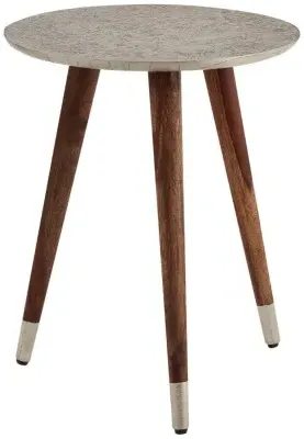 Carved Round Side Table - White