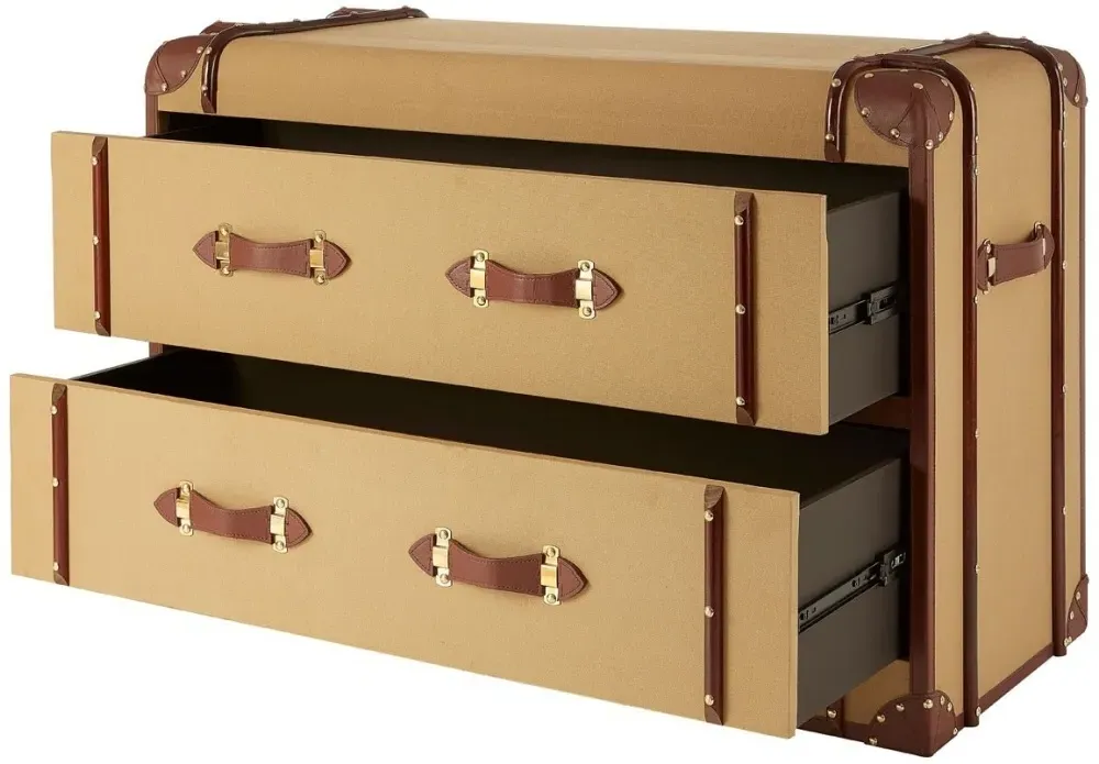 Columbus Canvas 2 Drawer Cabinet with Leather Trim - Natural
