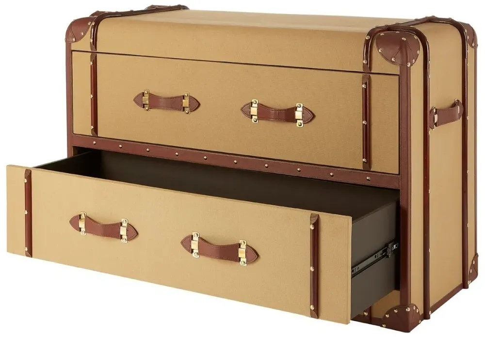 Columbus Canvas 2 Drawer Cabinet with Leather Trim - Natural