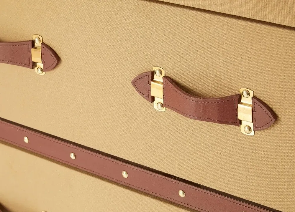 Columbus Canvas 2 Drawer Cabinet with Leather Trim - Natural