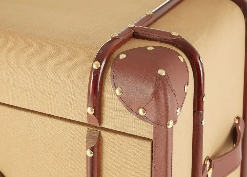 Columbus Canvas 2 Drawer Cabinet with Leather Trim - Natural