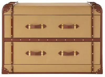Columbus Canvas 2 Drawer Cabinet with Leather Trim - Natural