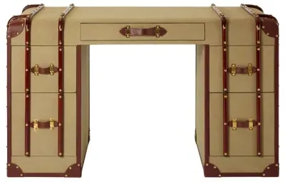 Columbus Canvas 5 Drawer Desk with Leather Trim - Natural