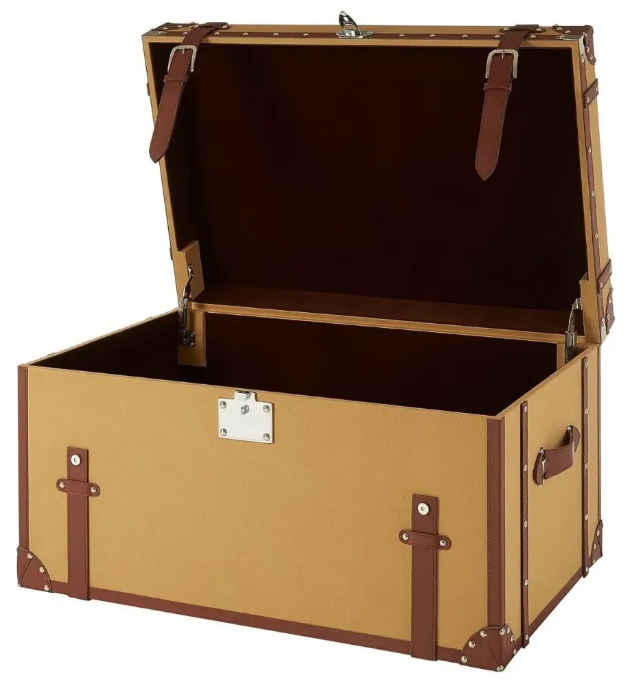Columbus Canvas Large Storage Trunk with Leather Trim - Natural