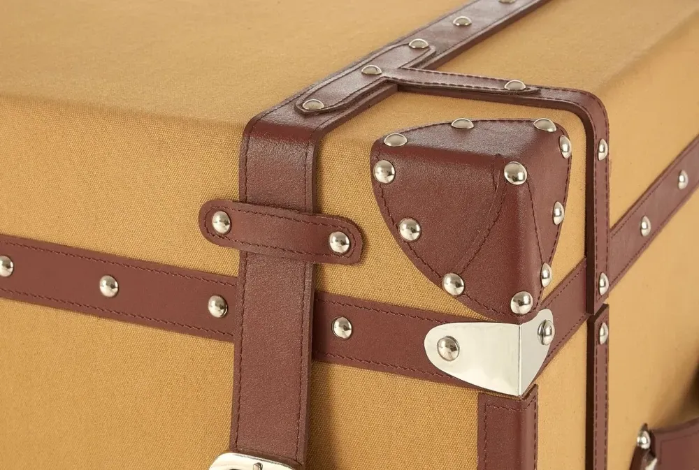 Columbus Canvas Large Storage Trunk with Leather Trim - Natural
