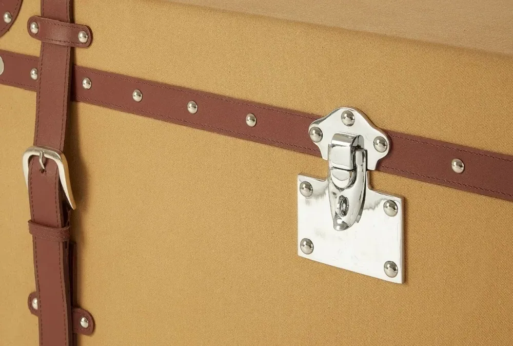 Columbus Canvas Large Storage Trunk with Leather Trim - Natural