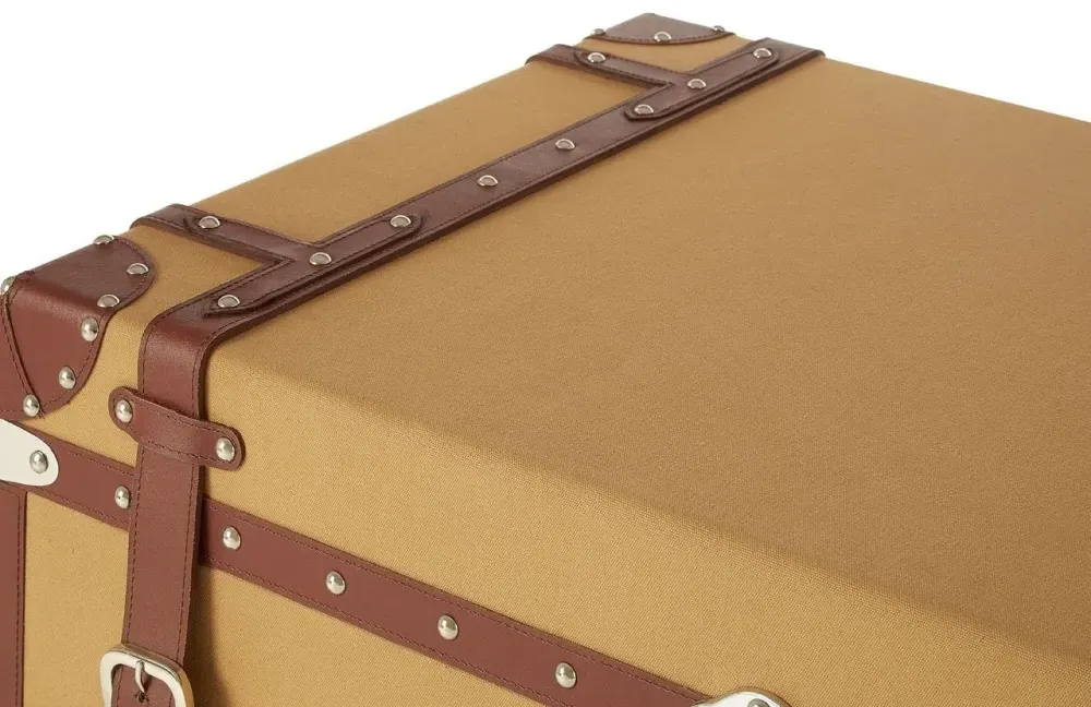 Columbus Canvas Large Storage Trunk with Leather Trim - Natural