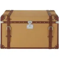 Columbus Canvas Large Storage Trunk with Leather Trim - Natural