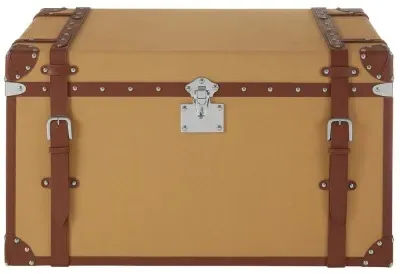 Columbus Canvas Large Storage Trunk with Leather Trim - Natural