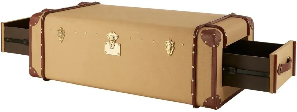 Columbus Canvas Storage Coffee Table with Leather Trim - Natural