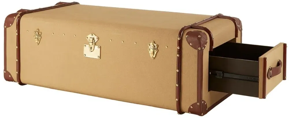 Columbus Canvas Storage Coffee Table with Leather Trim - Natural