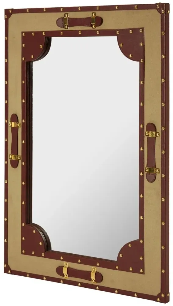 Columbus Canvas Wall Mirror with Leather Trim - Natural