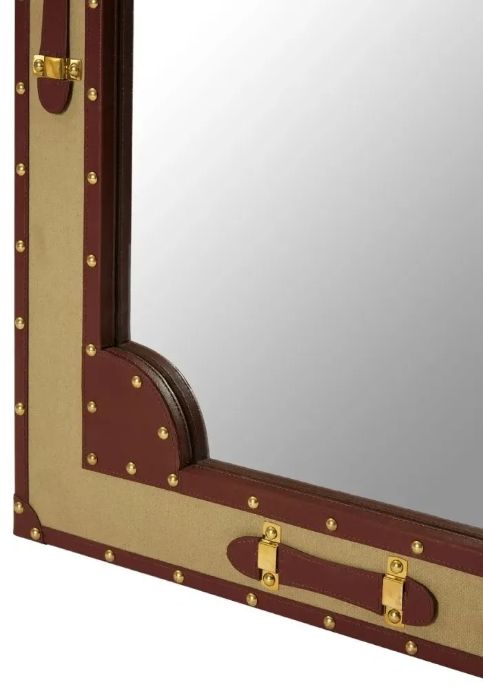Columbus Canvas Wall Mirror with Leather Trim - Natural