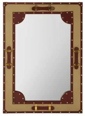 Columbus Canvas Wall Mirror with Leather Trim - Natural image