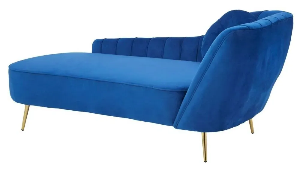 Felizia Left Arm Lounge Chaise - Midnight Blue, Velvet