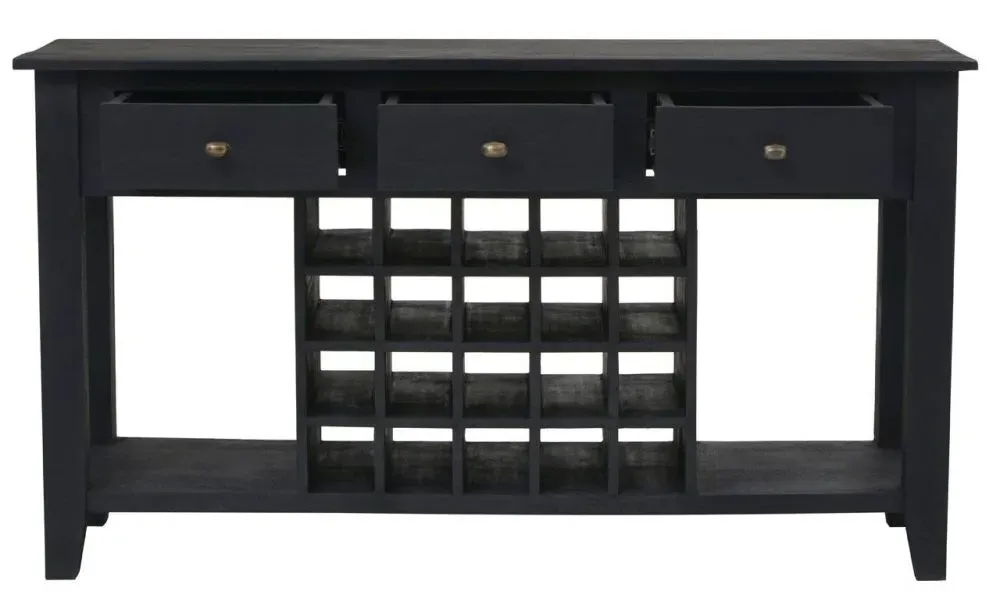Fusion 3 Drawer Console Table with Wine Storage - Black, Mango Wood