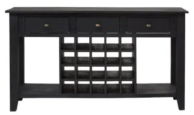 Fusion 3 Drawer Console Table with Wine Storage - Black, Mango Wood