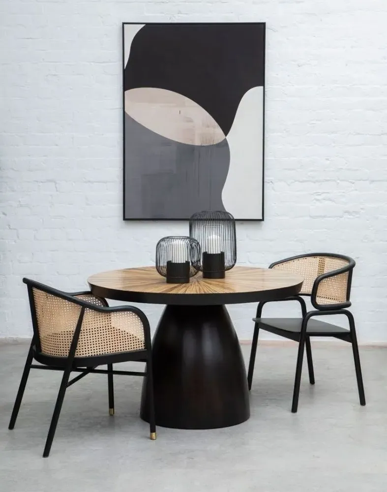 Gabo 4-Seater Round Pedestal Dining Table - Dark Ebony, Bamboo