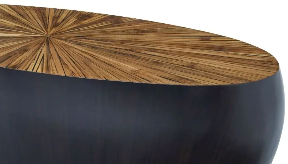 Gabo Parquet Console Table with Black Base - Natural, Wood