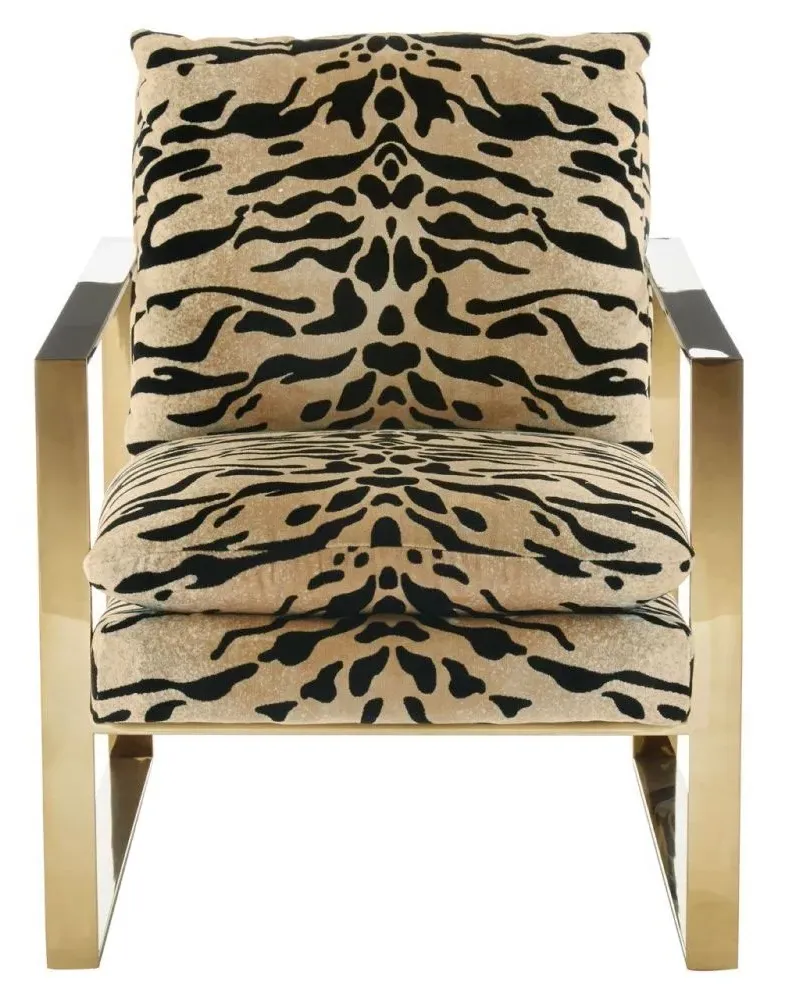 Gillett Tiger Print Fabric Armchair - Gold