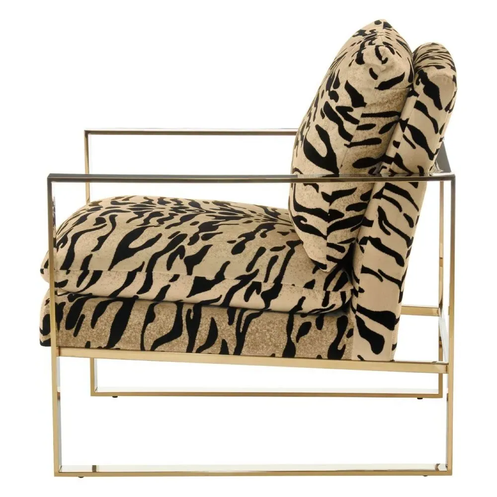 Gillett Tiger Print Fabric Armchair - Gold
