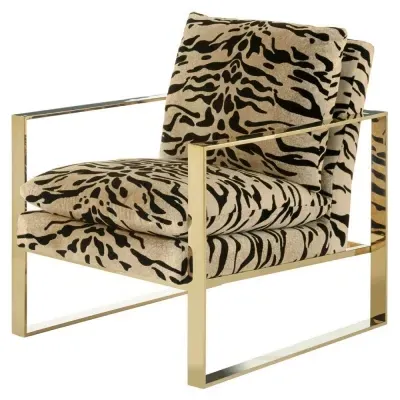 Gillett Tiger Print Fabric Armchair - Gold image