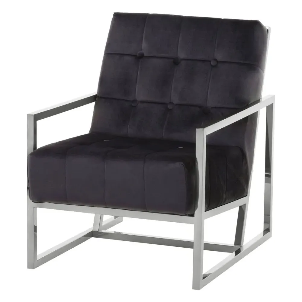 Hana Armchair with Chrome Frame - Black, Velvet