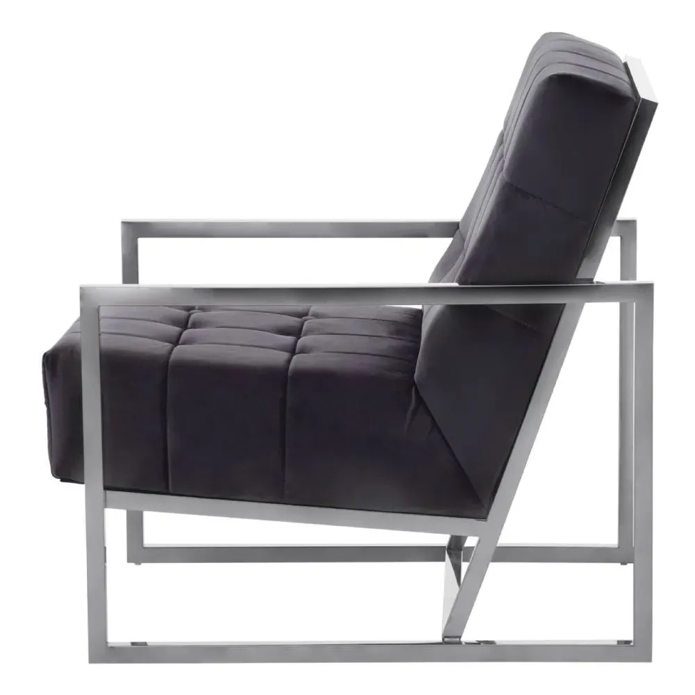 Hana Armchair with Chrome Frame - Black, Velvet