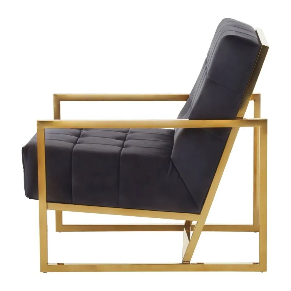 Hana Armchair with Gold Frame - Black, Velvet